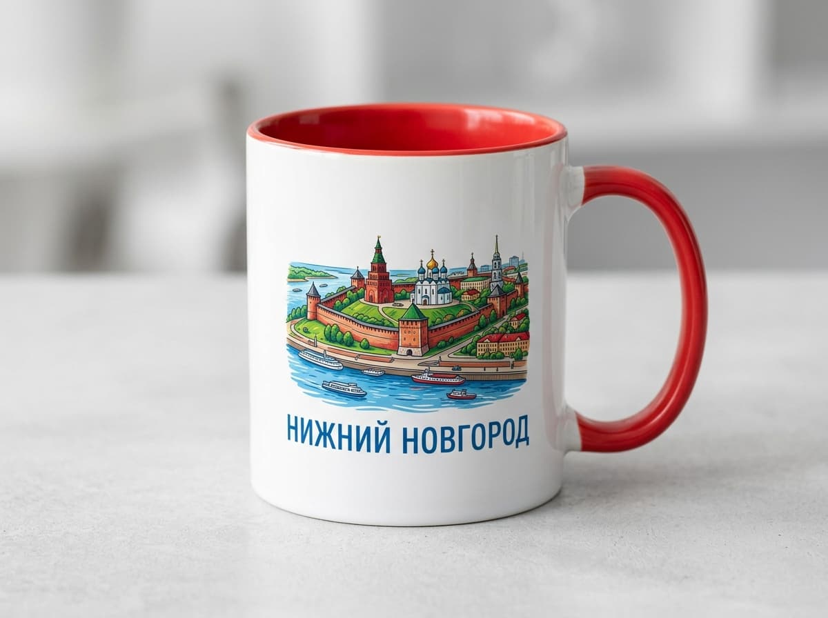 Керамическая кружка с красной ручкой